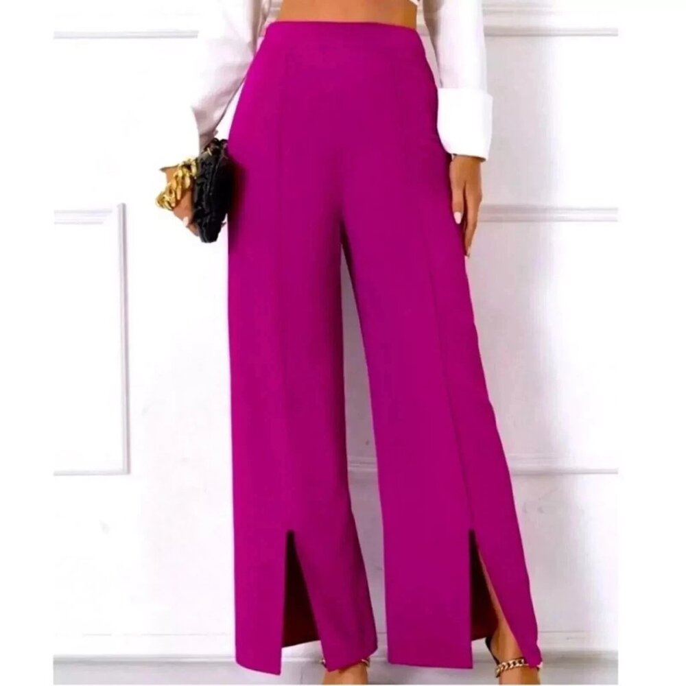 Happily Grey Fuchsia Wide Flare Leg Split Hem Dress Club Pants 5 NWT
